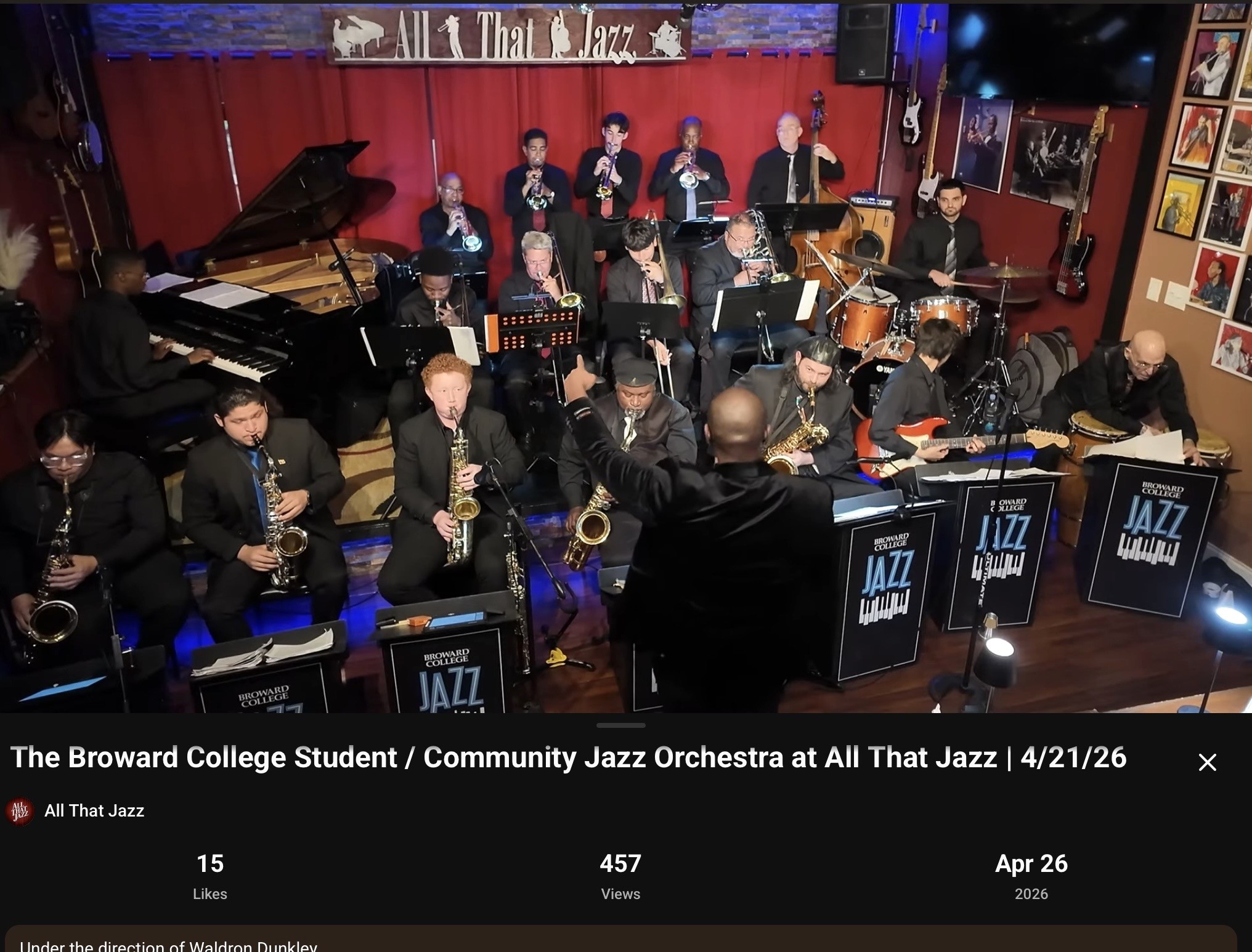 THE BROWARD COLLEGE 20-PIECE JAZZ BIG BAND & JAZZ COMBO in CONCERT! Featuring Director and Jazz Trombonist WALDRON DUNKLEY . Don't Miss This Wonderful Event.