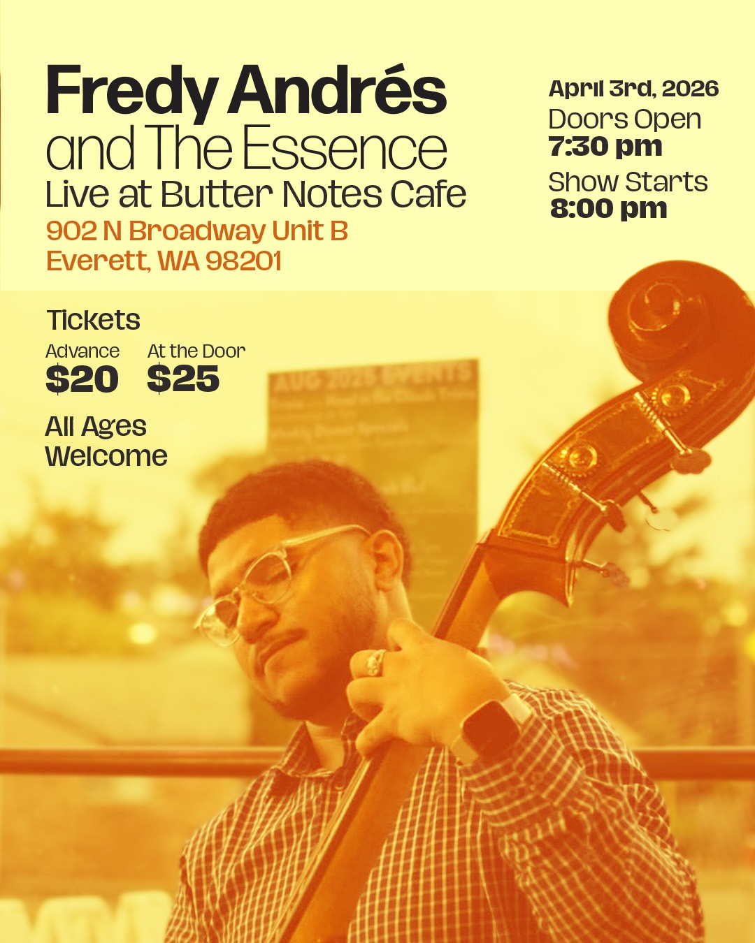 Fredy Andrés and The Essence - Fri, Apr 03 - Butter Notes Cafe