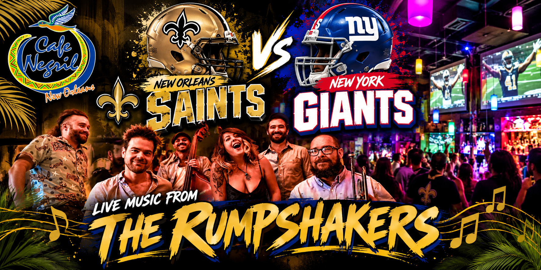 🏈 Saints vs. Giants + Live Music from The Rumpshakers!