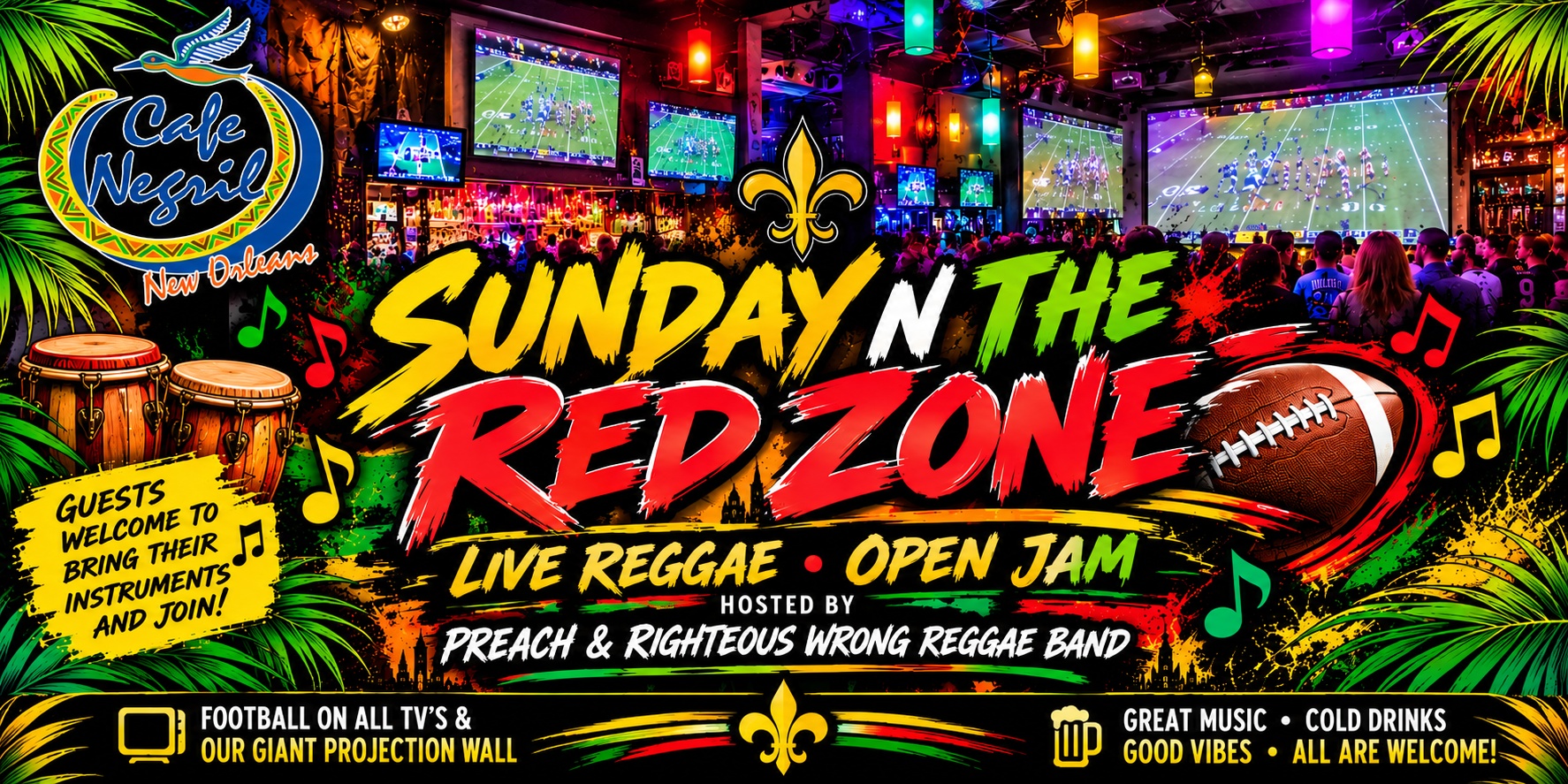 Sunday N The Red Zone- Live Reggae • Open Jam • Football